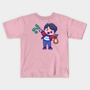 Cute Rich Boy Throws Money Cartoon Kids T-Shirt